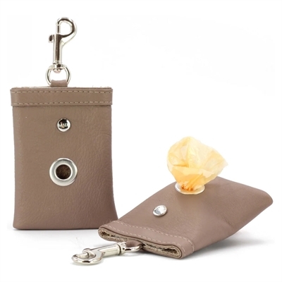 Håndlavet Poseholder i Læder Taupe & Chrom